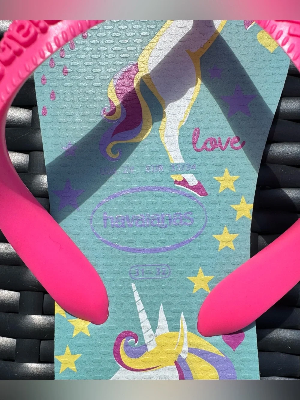 New Havaianas Kids Unicorn Bright Pink and Teal Flip Flops - Size 2